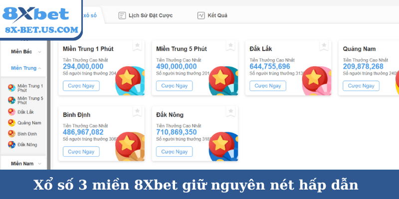 Xổ số 3 miền 8Xbet giữ nguyên nét hấp dẫn